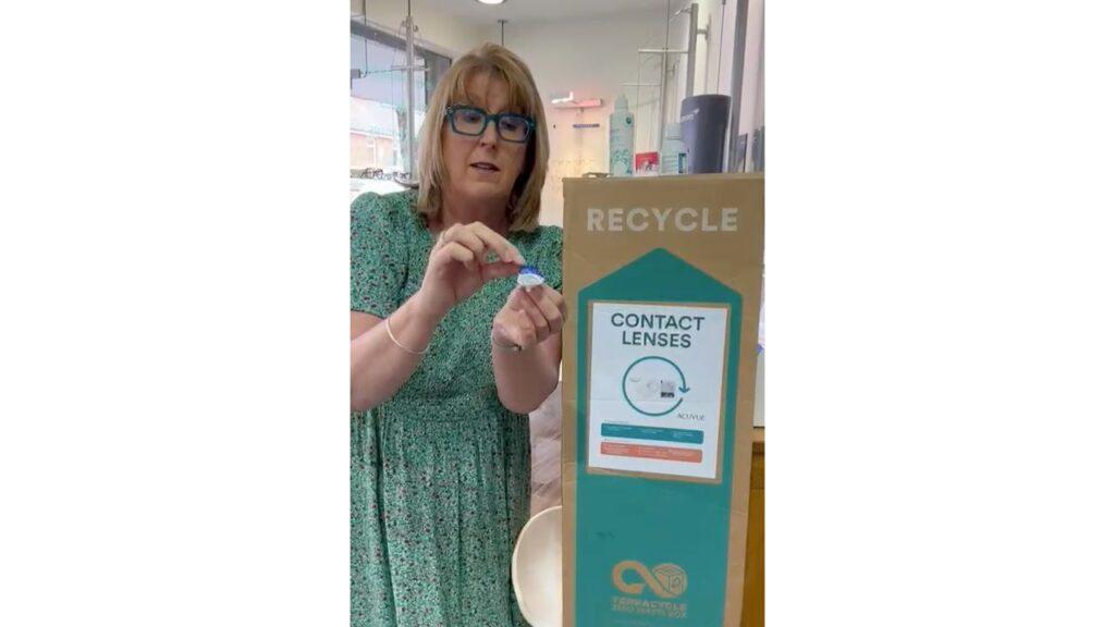 Eavan Kennedy from EK Eyewear showing people how to recycle contact lenses